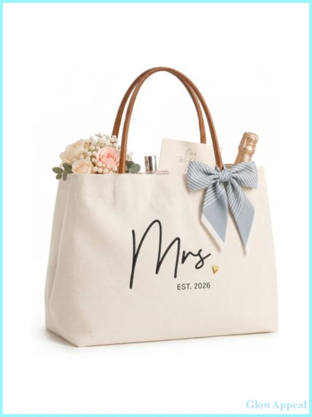 Bridal Shower Tote Bag Bride to Be Future Mrs Embroidered Canvas Large Cotton